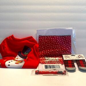 NEW SMALL JINGLE ALL THE WAY 4 PIECES DOG SET RED